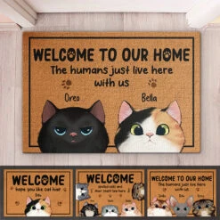 Welcome To Our Happy House - Cat Personalized Custom Home Decor Decorative Mat - House Warming Gift For Pet Owners, Pet Lovers