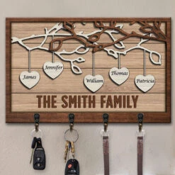 Love Grows Here - Family Personalized Custom Rectangle Shaped Key Hanger, Key Holder - Gift For Family Members