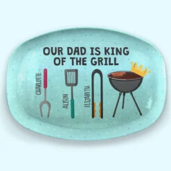 Dad Is King Of The Grill - Family Personalized Custom Platter - Father's Day, Birthday Gift For Dad