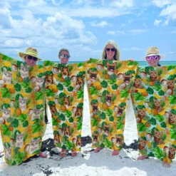 Custom Photo Island Time All The Time - Dog & Cat Personalized Custom Beach Towel - Summer Vacation Gift, Birthday Pool Party Gift For Pet Owners, Pet Lovers