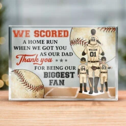 I Scored A Home Run When I Got You As My Dad - Family Personalized Custom Rectangle Shaped Acrylic Plaque - Birthday Gift For Dad