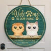 Welcome To My Home The Humans Just Live Here With Me - Cat Personalized Custom Shaped Home Decor Wood Sign - House Warming Gift For Pet Owners, Pet Lovers