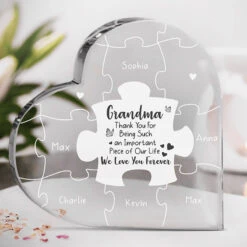 Grandma, We Love You To Pieces - Family Personalized Custom Heart Shaped Acrylic Plaque - Birthday Gift For Grandma