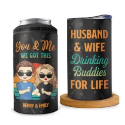 Drinking Buddies Husband Wife - Couple Personalized Custom 4 In 1 Can Cooler Tumbler - Gift For Husband Wife, Anniversary