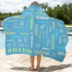 Colorful Lettering - Family Personalized Custom Kid Hooded Beach Towel - Gift For Kids, Family Members