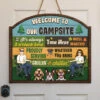 Grilling And Chilling With Us - Camping Personalized Custom Shaped Home Decor Wood Sign - House Warming Gift For Couple, Camping Lovers, Pet Lovers, Pet Owners