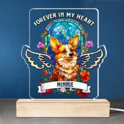 Forever In Our Hearts - Memorial Personalized Custom Stain Glass Style Rectangle Shaped 3D LED Light - Sympathy Gift, Gift For Pet Owners, Pet Lovers