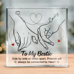 True Friendship Knows No Distance - Bestie Personalized Custom Square Shaped Acrylic Plaque - Gift For Best Friends, BFF, Sisters