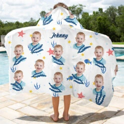 Custom Photo We All Need Vitamin Sea - Family Personalized Custom Kid Hooded Beach Towel - Gift For Kids, Family Members