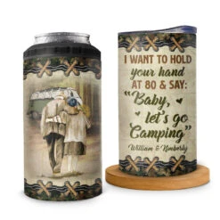 I Want To Hold Your Hand At 80 - Camping Personalized Custom 4 In 1 Can Cooler Tumbler - Gift For Husband Wife, Camping Lovers