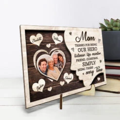 Custom Photo Thanks For Being Our Hero - Family Personalized Custom 2-Layered Wooden Plaque With Stand - House Warming Gift For Mom -Pawfect House Store THUMB3 a2e4d467 4ade 4f4e 8f15 85d191f71f3a