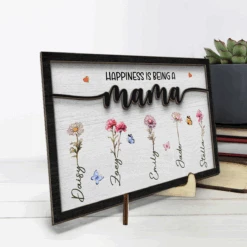 Happiness Is Being A Mom - Family Personalized Custom 2-Layered Wooden Plaque With Stand - House Warming Gift For Mom, Grandma -Pawfect House Store THUMB3 c9353777 20e5 4132 8822 9840abaae745