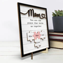 Mom Holds Us Together - Family Personalized Custom 2-Layered Wooden Plaque With Stand - House Warming Gift For Mom -Pawfect House Store THUMB3 fd378847 d64c 49a1 b5cd 6ed11692e91b