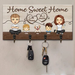 Home Is Where You Hang Your Heart - Family Personalized Custom Home Decor Key Hanger, Key Holder - House Warming Gift For Family Members, Pet Owners, Pet Lovers