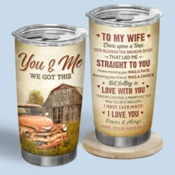 God Blessed The Broken Road - Couple Personalized Custom Tumbler - Gift For Husband Wife, Anniversary