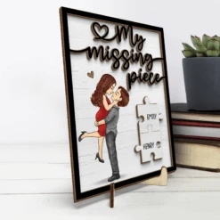Honey, You're My Missing Piece - Couple Personalized Custom 2-Layered Wooden Plaque With Stand - House Warming Gift For Husband Wife, Anniversary -Pawfect House Store Thumb 3 a65ff7c3 73c1 4a45 bf38 fd7f12fac1e0