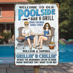 Welcome To Our Poolside Bar & Grill - Couple Personalized Custom Home Decor Metal Sign - House Warming Gift For Husband Wife, Anniversary -Pawfect House Store Thumb.3 d9a661be 7d05 49d5 8112 3b6de73197a3