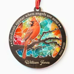 Cardinals Appear When Angels Are Near - Memorial Personalized Custom Suncatcher Ornament - Acrylic Round Shaped - Sympathy Gift For Family Members