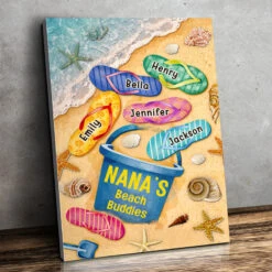Beach Buddy - Family Personalized Custom Vertical Canvas - Birthday Gift For Grandma