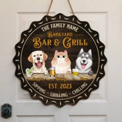 Family Pet Bar & Grill - Dog & Cat Personalized Custom Shaped Home Decor Wood Sign - House Warming Gift For Pet Owners, Pet Lovers