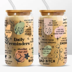 Daily Reminders - Personalized Custom Glass Cup, Iced Coffee Cup - Birthday Gift, Gift For Yourself