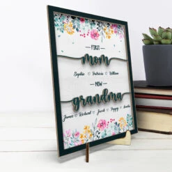 First Mom Now Great Grandma - Family Personalized Custom 2-Layered Wooden Plaque With Stand - House Warming Gift For Mom, Grandma -Pawfect House Store Thumb3 1551972d 2ca5 4614 94bc 4d85bb9cc6b8
