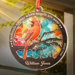 Cardinals Appear When Angels Are Near - Memorial Personalized Custom Suncatcher Ornament - Acrylic Round Shaped - Sympathy Gift For Family Members -Pawfect House Store Thumb3 81d0e4dc bf14 41cd b188 7271ed82ad77