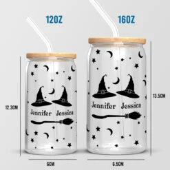 Witches Are Always Connected By Heart - Bestie Personalized Custom Glass Cup, Iced Coffee Cup - Halloween Gift For Best Friends, BFF, Sisters -Pawfect House Store Thumb4 9993b940 123a 4559 a036 dbbe96db713e