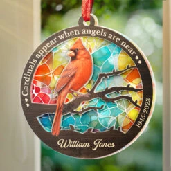 Cardinals Appear When Angels Are Near - Memorial Personalized Custom Suncatcher Ornament - Acrylic Round Shaped - Sympathy Gift For Family Members -Pawfect House Store Thumb4 dad70b68 08b0 4efb 9b10 dba7eb4a248a