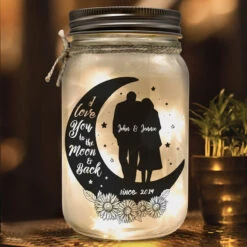 I Love You To The Moon And Back - Couple Personalized Custom Mason Jar Light - Gift For Husband Wife, Anniversary