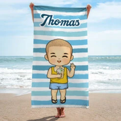 Happy Summer Beach - Family Personalized Custom Beach Towel - Summer Vacation Gift, Birthday Pool Party Gift For Family Members