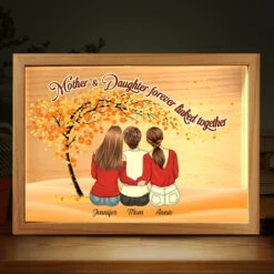 Mother & Daughters, Our Love Knows No Distance - Family Personalized Custom Frame Light Box - Birthday Gift For Mom