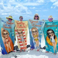 Good Times & Tan Lines - Bestie Personalized Custom Beach Towel - Gift For Best Friends, BFF, Sisters