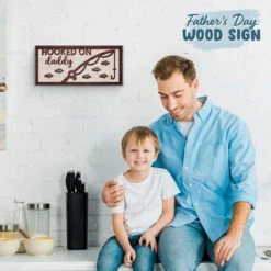 Hooked On Daddy - Family Personalized Custom Rectangle Shaped Home Decor Wood Sign - House Warming Gift For Dad, Grandpa -Pawfect House Store thumb 3 298f968c 2f45 44f0 8cdf 972e025197fb