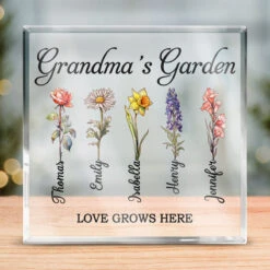 Love Grows In Grandma's Garden - Family Personalized Custom Square Shaped Acrylic Plaque - Birthday Gift For Grandma