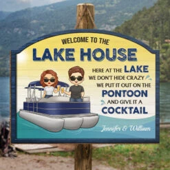 Standing On The Pontoon & Enjoy A Cocktail - Couple Personalized Custom Shaped Home Decor Wood Sign - House Warming Gift For Couple, Pontoon Lovers