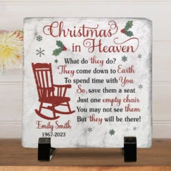 Christmas In Heaven, Just One Empty Chair - Memorial Personalized Custom Square Shaped Memorial Stone - Christmas Gift, Sympathy Gift For Family Members