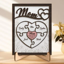 The Piece That Holds Us Together - Family Personalized Custom 2 - Layered Wooden Plaque With Stand - House Warming Gift For Mom, Grandma