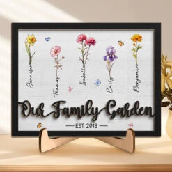 Our Family Garden - Family Personalized Custom 2-Layered Wooden Plaque With Stand - House Warming Gift For Family Members