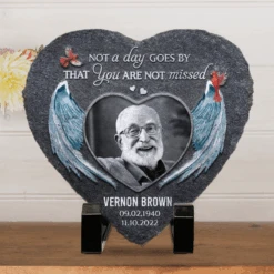 Custom Photo Not A Day Goes By That You Are Not Missed - Memorial Personalized Custom Heart Shaped Memorial Stone - Sympathy Gift For Family Members