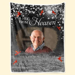 Custom Photo A Hug From Heaven - Memorial Personalized Custom Blanket - Christmas Gift, Sympathy Gift For Family Members