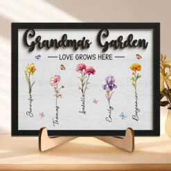 Our Love Grows Here - Family Personalized Custom 2-Layered Wooden Plaque With Stand - House Warming Gift For Family Members
