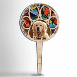 Custom Photo Leave Pawprints On Our Hearts - Memorial Personalized Custom Stain Glass Style Acrylic Garden Stake - Sympathy Gift, Gift For Pet Owners, Pet Lovers